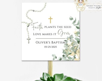 LEVI - Rosario de Oro Verde SUCULENTO Plantas de Fe la Semilla El Amor la Hace Crecer Etiqueta de Favor EDITABLE Etiqueta de Favor de Planta Suculenta Verde Salvia EDITABLE