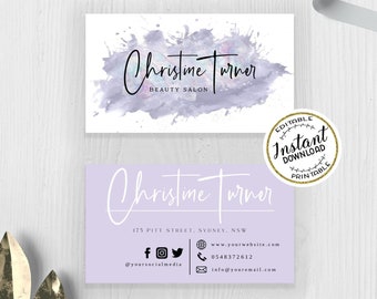 LILAC Business Card Template / DIY Business Card / EDITABLE Business Card / Watercolor Splash Business Card / Business Stationery