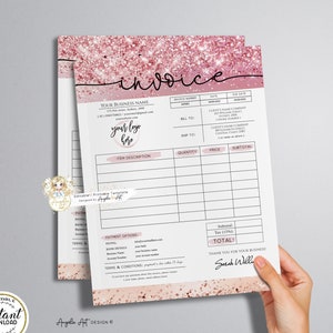 GLAM - INVOICE Form Template Rose Gold Glitter Printable Invoice Form Modern EDITABLE Business Invoice Billing Form Template