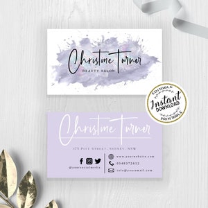 LILAC Business Card Template / DIY Business Card / EDITABLE Business Card / Watercolor Splash Business Card / Business Stationery