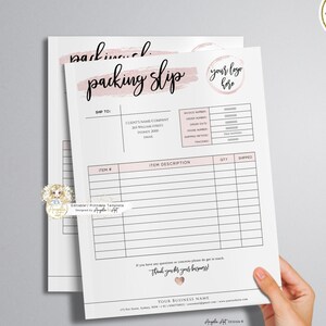 ROSY - Rosegold PACKING SLIP Template, Order Tracker Form, Editable Printable Modern Packing Slip Form Rose Gold Business Delivery Note
