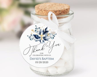 ST PETER - Editable Baptism Favor Tags Template - Blue Gold Baptism Round Tags - Printable Thank you tags - Baptism Gift Tags