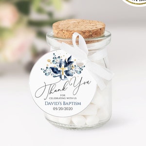 ST PETER - Editable Baptism Favor Tags Template - Blue Gold Baptism Round Tags - Printable Thank you tags - Baptism Gift Tags