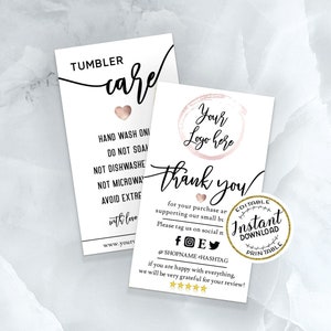 Simple Double Sided Thank You Tumbler Care Small Simple Business Insert Card Template ADD Your LOGO Printable Business Packaging Editable