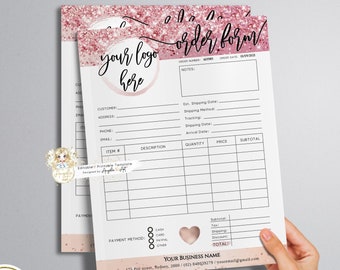 GLAM - EDITABLE RoseGold Glitter Order Form Template Add Your LOGO Modern Printable Order Form Glitter Invoice Form Business Invoice