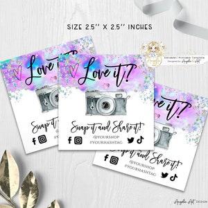 COLIBRI - Snap And Share Social Media Cards Template HOLOGRAPHIC Glitter Small Business Packaging Insert card Business Promotion - EDITABLE