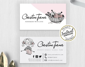 KNITTING Business Card Template, Editable Handmade Yarn Business Card, Knitting Knitter Business Card Design, DIY Business Card