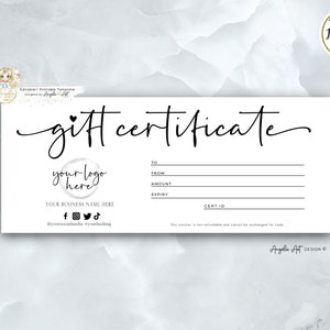 Simple Editable Gift Certificate Template, Modern Minimalist Gift Card Template, Printable Simple Gift Voucher Template, Add Logo Gift Card