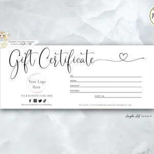 Editable Printable Gift Certificate Modern Heart Gift Certificate Template Editable Gift Voucher Instant Download ADD Your LOGO Gift Card