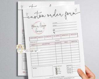 ADD Your LOGO, Editable Custom Order Form Template, Printable Business Invoice Form
