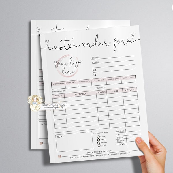 ADD Your LOGO / Editable Custom Order Form Template / Printable Business Invoice Form / Modern Order Form / Business Stationery