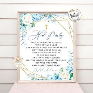 ST PAUL - Baptism Prayer Blessing Sign Template, Baptism Blessing Printable, EDITABLE Baptism Gift for Boy, Blue Gold Blessing Sign