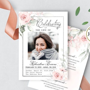 Editable Funeral Program Template - Memorial Service Template - Elegant Floral Memorial Program - Order Of Service Obituary Program AA055