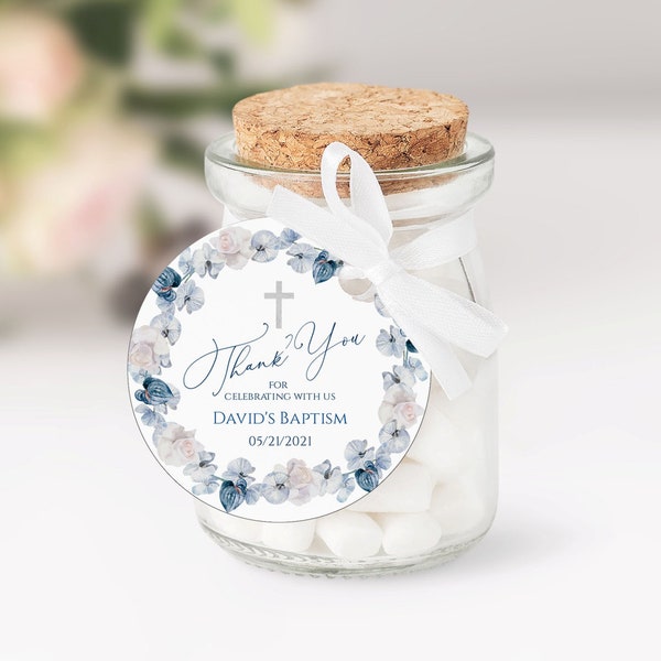 EDITABLE Blue Silver ORCHID Baptism Favor Tags Baptism Favor Tags Template Printable Thank you tags Blue Baptism Gift Tags OR05