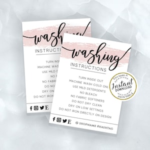ROSY - EDITABLE Washing Instructions Template, Rose Gold Printable Insert Card, Modern Washing Instructions, Clothing Care Card Template