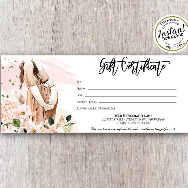Maternity Gift Certificate Template Photography gift card template Pregnancy Photo session voucher card Editable Printable Gift Template