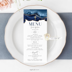 Deep Blue Gold Baptism Menu Template, Editable Baptism Menu, Printable Menu For Wedding, Shower, Dinner, Brunch, Instant download, BGL07
