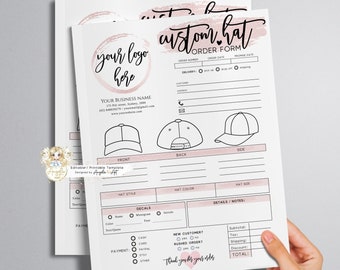 ROSY - Rose Gold HAT Order Form Template Modern Printable Custom Hat Order Form EDITABLE Cap Business Form Hat Planner Form Hat Packaging
