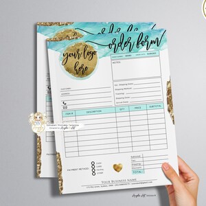 NYMPH - ORDER Form Template, Teal Gold Printable Invoice Form, Modern EDITABLE Aqua Business Order Form, Agua Teal Billing Form Template