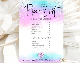 DREAMY - Lilac Pink Blue Price List Template, EDITABLE Printable Business Pricing Template, Modern Pastel DIY Price List Template, Add Logo