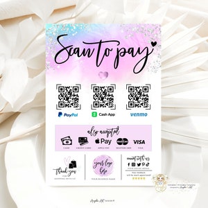 DREAMY - Scan to Pay Template, Lilac Pink Blue Payment Sign, Pastel QR Payment Sign, Printable Customer QR Sign, DiY Cash App Sign Editable