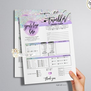 ELF - Holographic Tumbler Order Form Template, Purple Green Rainbow Editable Printable Tumbler Order Form, DIY Business Tumbler Invoice