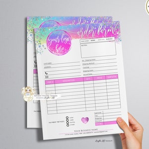 FAIRY - Holographic Glitter Pink Order Form Template - EDITABLE ...