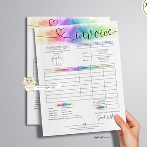 IRIS - REGENBOGEN Geschäftsrechnungsform Vorlage, moderne druckbare Rechnung, aquarell bearbeitbare Rechnungsform, Geschäftsrechnung Fakturierungsform