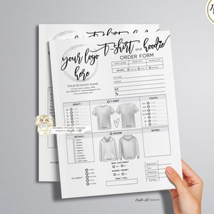 Editable HOODIE T-SHIRT Order Form Template Simple Modern Printable Order Form Add LOGO Tshirt Hoodie Invoice Form Apparel Order Form