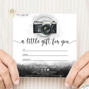 Photography Gift Certificate Template Black Silver Printable Photography Gift Voucher Editable Gift Card Photo A Gift For You Certificate