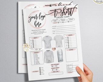 ROSY - Rose Gold T-SHIRT Order Form Template, Modern Printable Order Form, Printable T-Shirt Invoice Form, EDITABLE Business Invoice