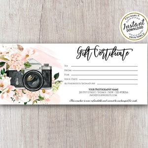 Photography Gift Certificate Template Photography gift card template Photo session voucher card Editable Printable Photography Template