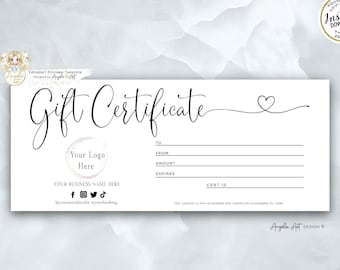 Editable Printable Gift Certificate Modern Heart Gift Certificate Template Editable Gift Voucher Instant Download ADD Your LOGO Gift Card