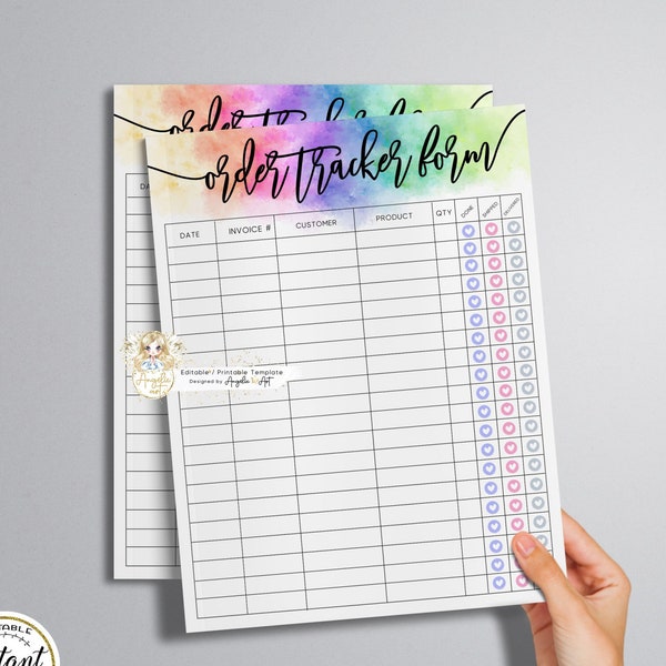 IRIS - RAINBOW Order Tracker Form Template - EDITABLE Modern Printable Order Tracker Form Rainbow Business Order Tracking - Selling Planner