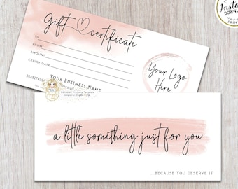 Printable Gift Certificate Modern Peach Coral Gift Certificate Template Rosegold Editable Gift Voucher Instant Download ADD LOGO