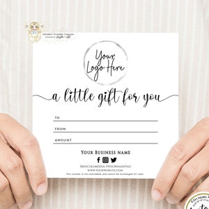 Minimalistische Geschenkgutscheinvorlage Moderner bearbeitbarer Geschenkgutschein zum Ausdrucken • Sofortiger Download Ein kleines Geschenk für Sie Fügen Sie eine Logo-Geschenkkarte hinzu