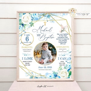 ST PAUL - Blue Gold Floral Baptism Chalkboard Sign Boy Baptism Milestone Baptism Printable EDITABLE Personalized Baptism Gift Boy Add Photo