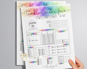 IRIS - Rainbow TUMBLER Order Form Template, Modern Printable Tumbler Order Form, Rainbow Tumbler Invoice Form, EDITABLE Business Invoice