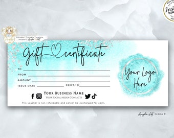 FITNESS Workout Personal Trainer Gift Certificate Template Rosegold Glitter  EDITABLE Printable Gift Card Sport Fitness Gift Voucher 