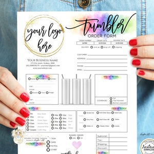IRIS - Rainbow TUMBLER Order Form, Modern Printable Rainbow Tumbler Order Form Template, Tumbler Invoice Form, EDITABLE Business Form