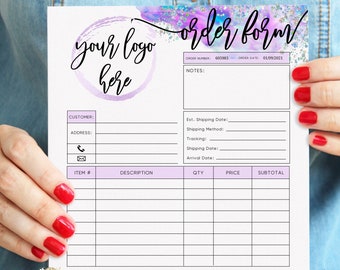 COLIBRI - Holographic Glitter Order Form Template - EDITABLE Printable Order Form Add LOGO - Unicorn Invoice Form - Business Invoice
