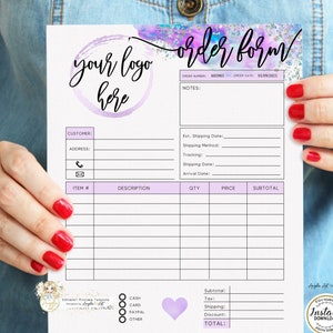 COLIBRI - Holographic Glitter Order Form Template - EDITABLE Printable Order Form Add LOGO - Unicorn Invoice Form - Business Invoice