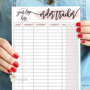 ROSY - Rosegold Order Tracker Form Template, EDITABLE Printable Modern Order Tracker Form, Add Logo Business Order Tracking, Selling Planner