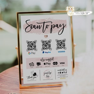 ROSY Rose Gold Editable Scan to Pay Template QR Payment Sign Template Printable Scan to Pay Sign Customer QR Sign DiY Cash App Sign image 1