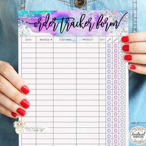 COLIBRI - Holographic Glitter Order Tracker Form Template, EDITABLE ...