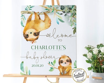 SLOTH Baby shower Welcome Sign Template, Editable Gender Neutral baby shower Welcome sign, Printable Instant Download, SL020