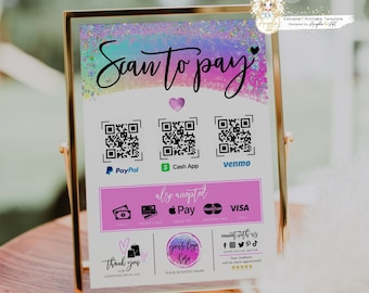 FAIRY - Scan-to-Pay-Vorlage, holografisches Glitter-Zahlungsschild, QR-Zahlungsschild, druckbares Kunden-QR-Schild, DiY Cash App-Schild bearbeitbar
