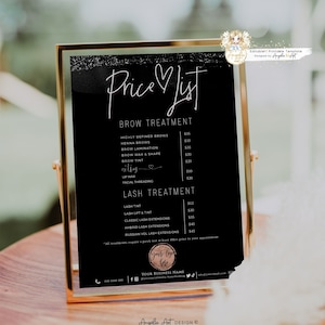 NOIR - Editable Modern Black Price List Template, Printable DIY Business Pricing Template Black Beauty Price List Brow Lash Price Template