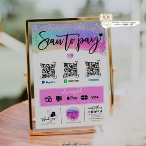 FAIRY - Scan to Pay Template, Holographic Glitter Payment Sign, QR Payment Sign, Printable Customer QR Sign, DiY Cash App Sign Editable