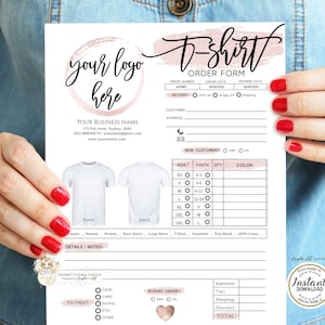 ROSY - Rose Gold T-SHIRT Order Form Template - Modern Printable Order Form - Editable T-Shirt Invoice Form - EDITABLE Business Invoice